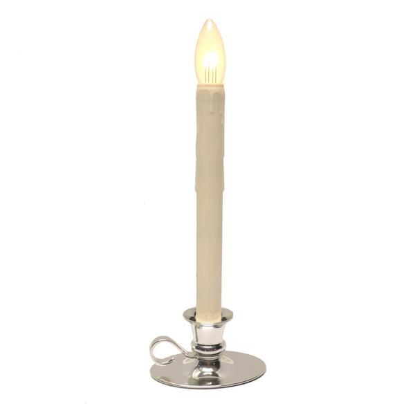 Vanilla/Silver LED Taper Candle with Traditional Base